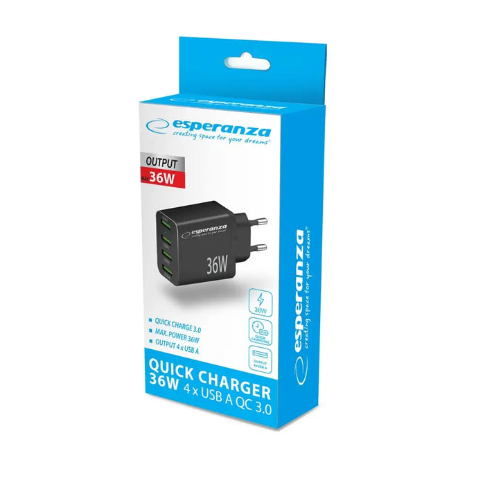 Мрежово зарядно Esperanza EZC107K 36W Черно