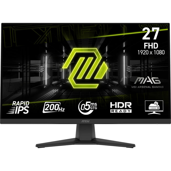 Геймърски монитор MSI MAG 272F, 27", 0.5ms, 200Hz Rapid IPS, 1920x1080, AMD FreeSync Premium, AI Vision, конзолен режим, HDR Ready, 300nits AG, 1.07B, 1000:1, 100M:1, DP(1.2a), HDMI(2.0b), изход за слушалки, наклон, VESA 100, вътрешно захранване, черен, 3
