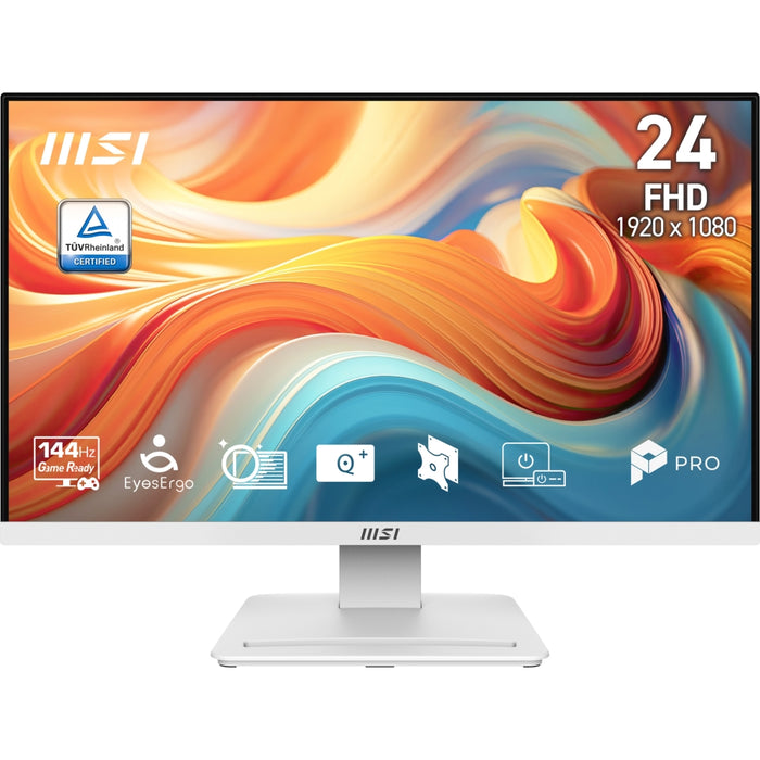 MSI PRO MP241W E14V Професионален бизнес монитор, 23.8", 1ms, 144Hz VA, 1920x1080, AMD FreeSync, EyesErgo, Anti-flicker, Eye-Q Check, Project Mode, HDR Ready, 250nits AG, 3500:1, 100M:1, sRGB 98%, DP, HDMI, Tilt, VESA 100, Бял, 2.94kg