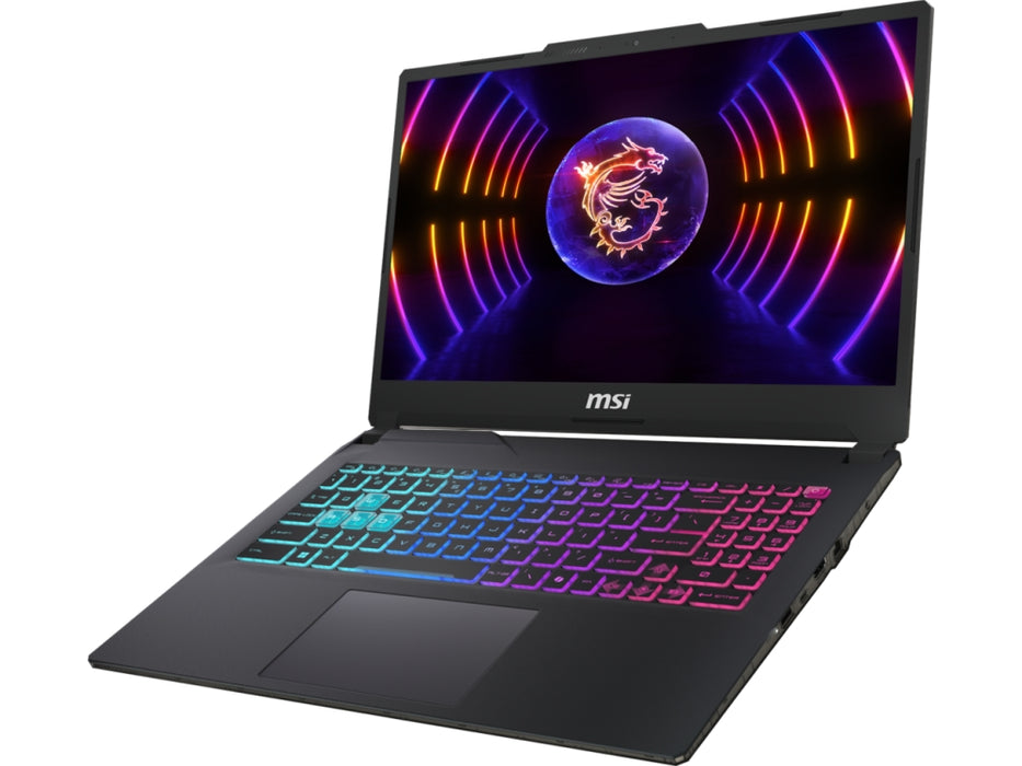 MSI Cyborg 15 A13UCK, i7-13620H (10C/16T, до 4.90GHz, 24MB), GeForce RTX 3050 4GB GDDR6, 15.6" FHD (1920x1080), 144Hz, IPS-ниво, 16GB DDR5 5200MHz, 512GB PCIe Gen4x4 SSD, WiFi 6E, BT 5.3, 4-зонова RGB подсветка, БЕЗ операционна система, 53.5Whr, 1.98kg