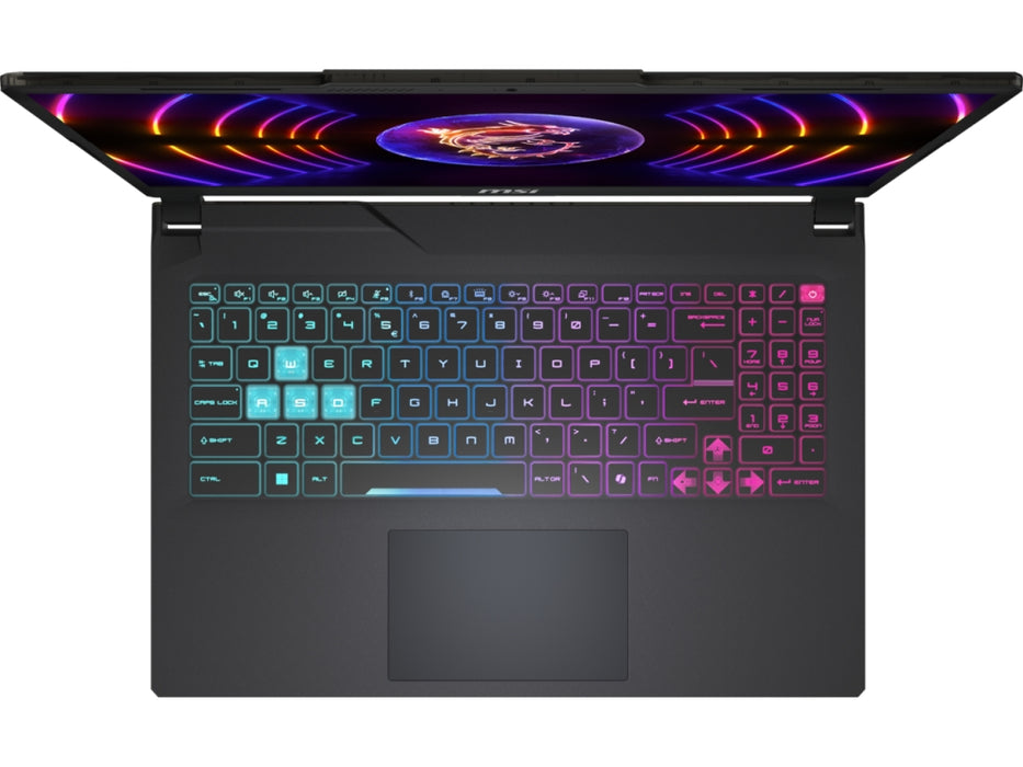 MSI Cyborg 15 A13UCK, i7-13620H (10C/16T, до 4.90GHz, 24MB), GeForce RTX 3050 4GB GDDR6, 15.6" FHD (1920x1080), 144Hz, IPS-ниво, 16GB DDR5 5200MHz, 512GB PCIe Gen4x4 SSD, WiFi 6E, BT 5.3, 4-зонова RGB подсветка, БЕЗ операционна система, 53.5Whr, 1.98kg
