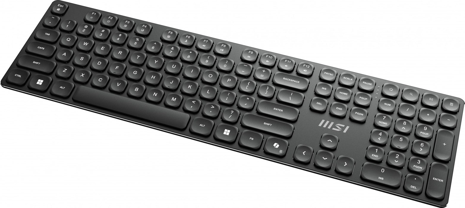 Безжична клавиатура MSI FORGE K210, комбинирана, мишка, за дома/офиса, USB, QWERTY, американски английски, черна