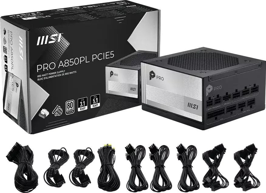 Захранване MSI PRO A850PL PCIE5 850W 120 мм 80 Plus Platinum aPFC