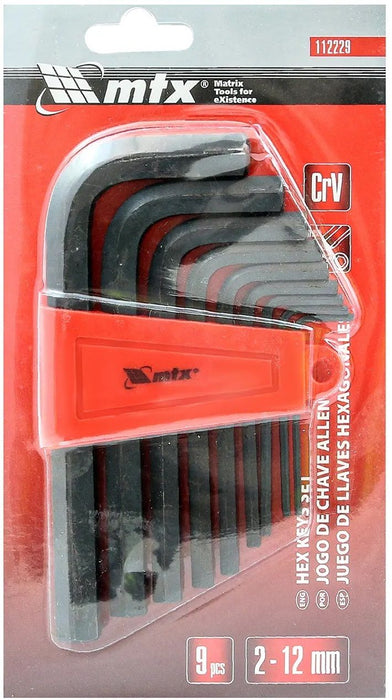 Комплект имбусни ключове MTX - HEX, 9 броя, 2-12 mm, къси, оксидирани