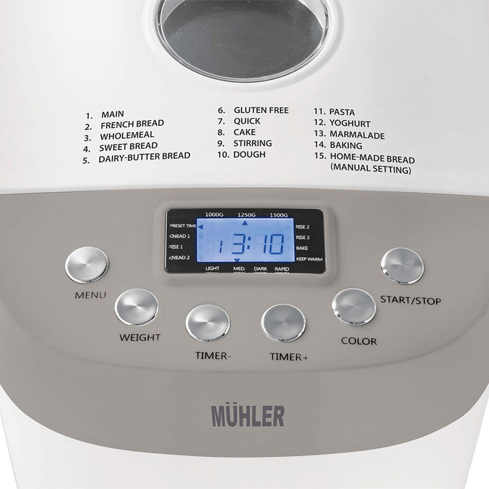 Хлебопекарна Muhler - MBM-1509, 850W , 15 програми, бяла