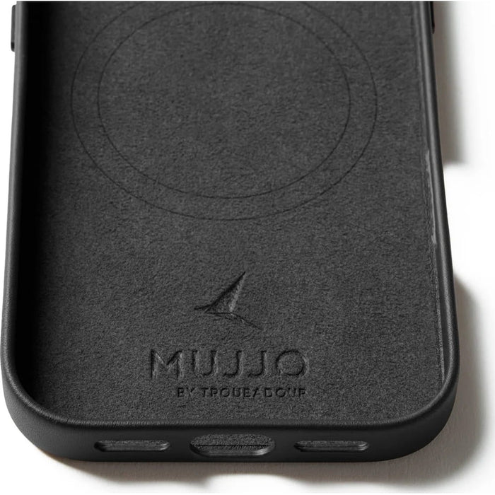Mujjo изцяло кожен калъф MagSafe за iPhone 17, черен