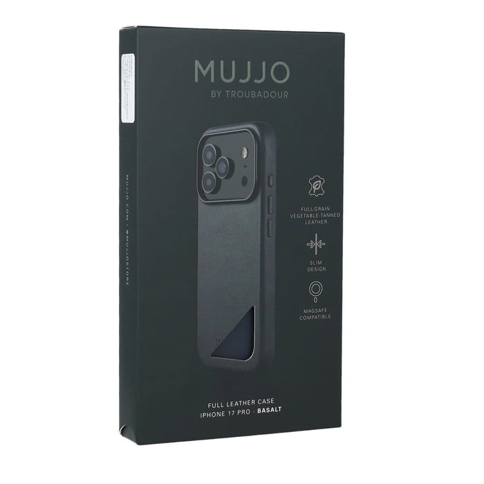 Mujjo кожен калъф MagSafe за iPhone 17 Pro, сив