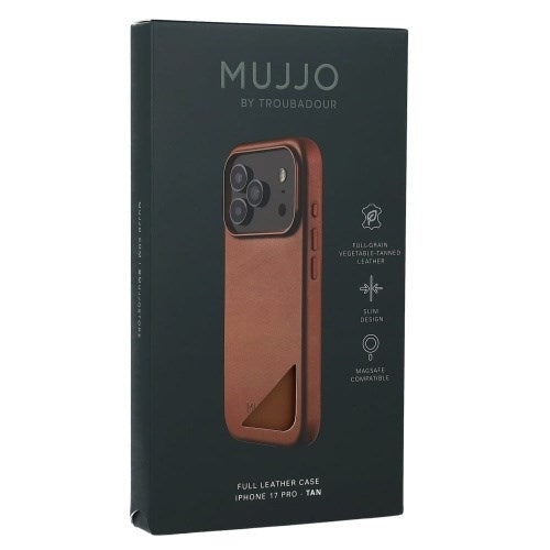 Mujjo кожен калъф MagSafe за iPhone 17 Pro, кафяв