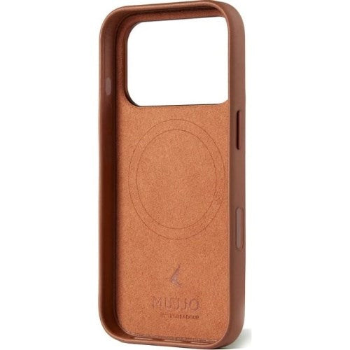 Mujjo кожен калъф MagSafe за iPhone 17 Pro, кафяв