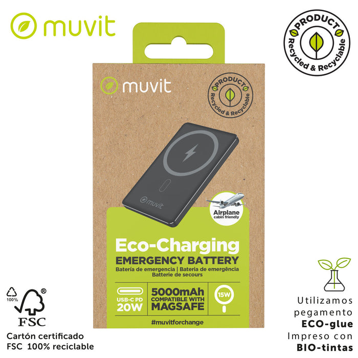 Преносима батерия Powerbank Muvit for Change Черен Алуминий 5000 mAh
