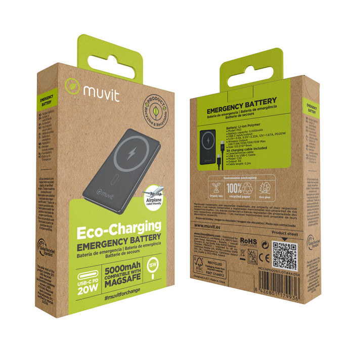 Преносима батерия Powerbank Muvit for Change Черен Алуминий 5000 mAh