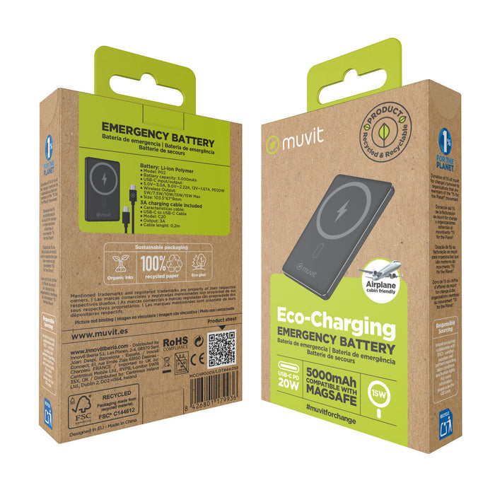 Преносима батерия Powerbank Muvit for Change Черен Алуминий 5000 mAh