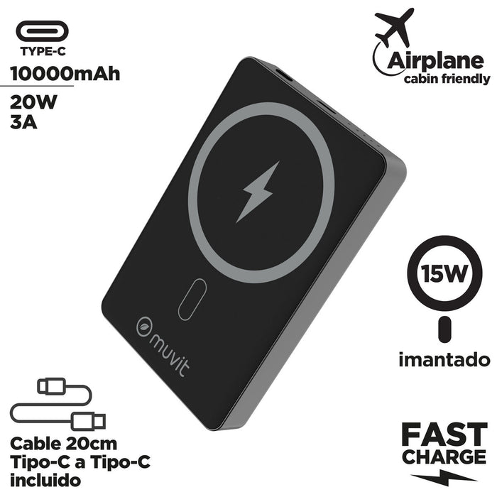 Преносима батерия Powerbank Muvit for Change Черен Алуминий 10000 mAh