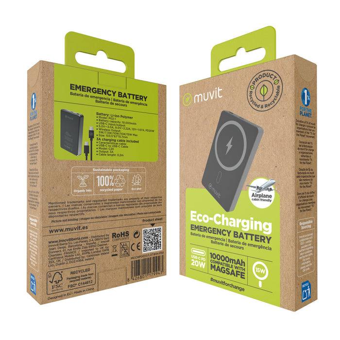 Преносима батерия Powerbank Muvit for Change Черен Алуминий 10000 mAh