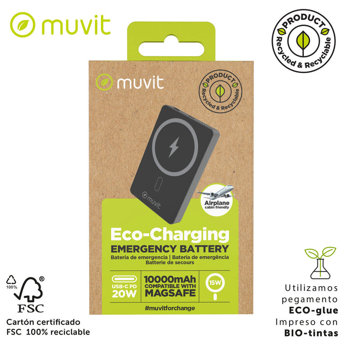 Преносима батерия Powerbank Muvit for Change Черен Алуминий 10000 mAh