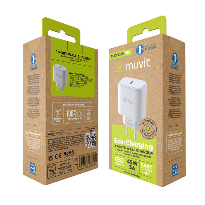 Зарядно за стена Muvit SN-TC650AD1E45A Бял 45 W
