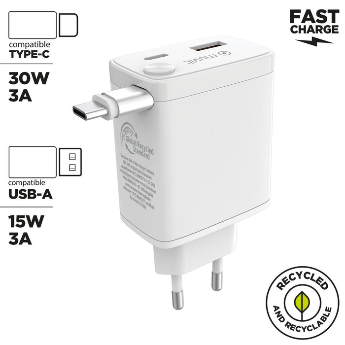 Зарядно за стена Muvit WCEU63-30-AC2 Бял 30 W