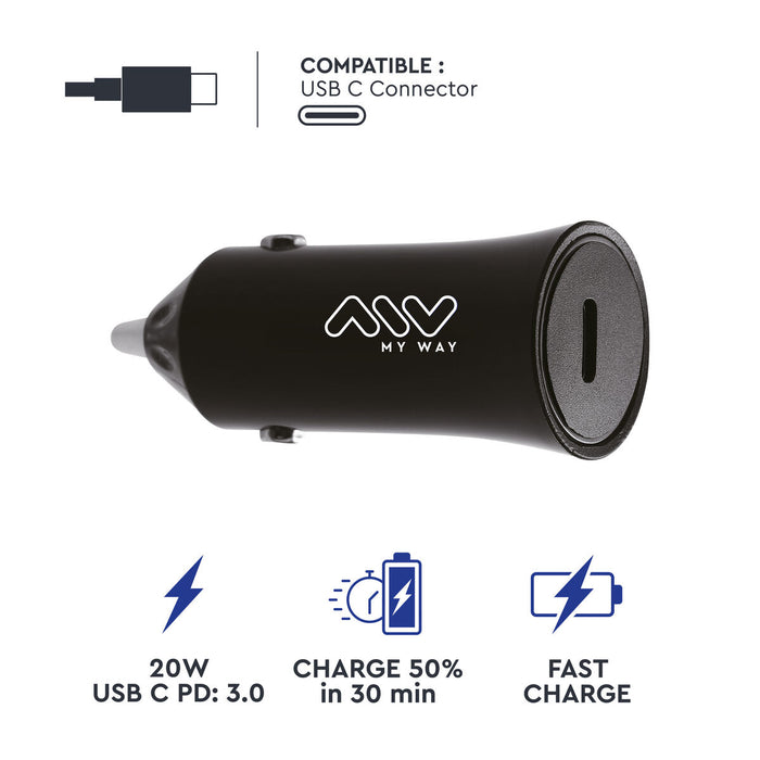Зарядно за кола Myway Черен 20 W