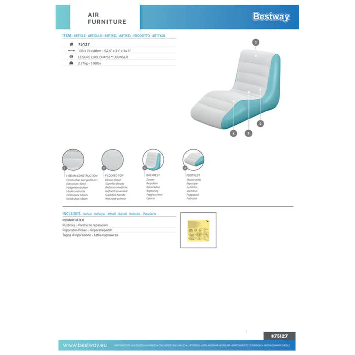 НАДУВАЕМ ФОТЬОЙЛ 133X79X88CM BESTWAY 75127