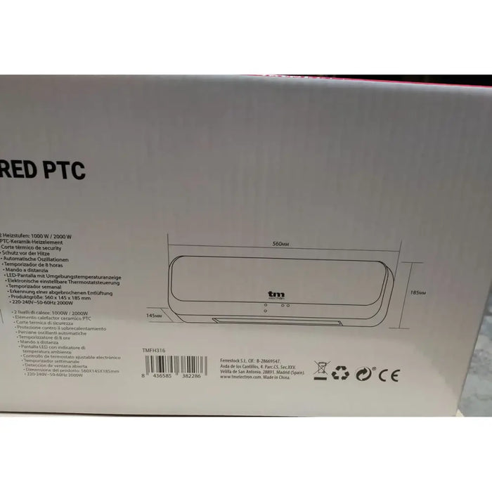 Нагревател TM Electron 2000 W Черен/Бял Електриково Стенен