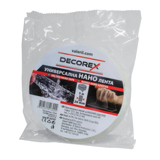 НАНО ЛЕНТА ДВОЙНОЗАЛЕПВАЩА БЕЗЦВЕТНА 20 MM X 5 M DECOREX