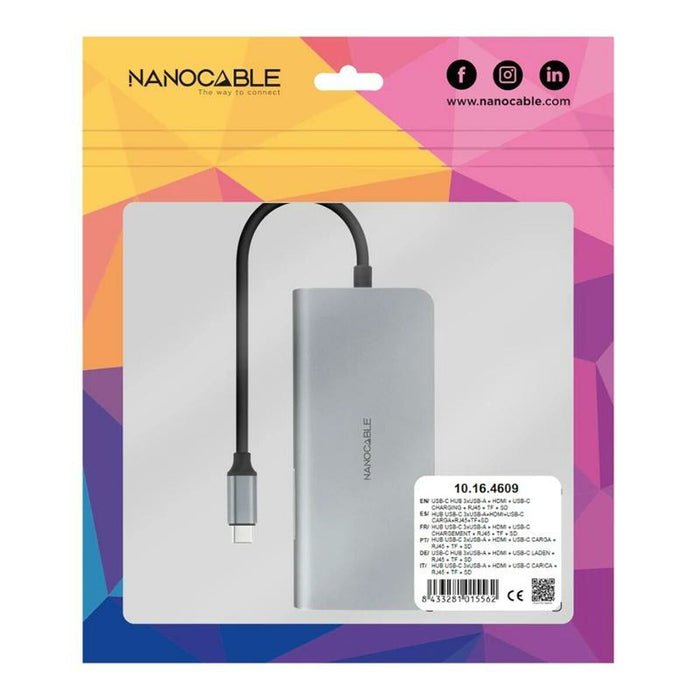 USB извод NANOCABLE Hub 8en1 Сив 18 cm