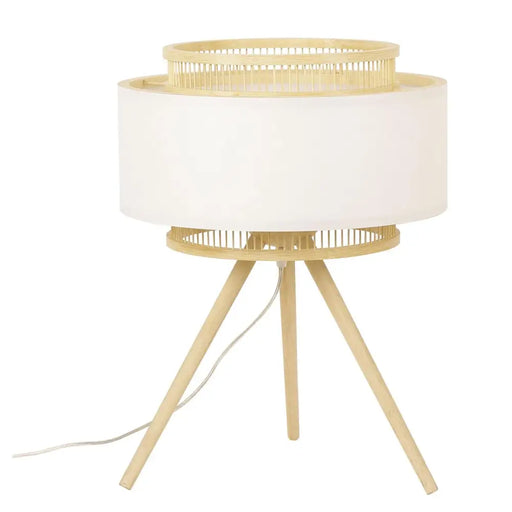 Настолна лампа DKD Home Decor Кафяв полиестер Бял Бамбук