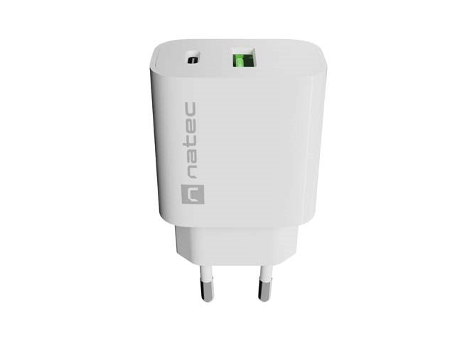 ЗАРЯДНО УСТРОЙСТВО NATEC RIBERA 1X USB-A + 1X USB-C 20W БЯЛО