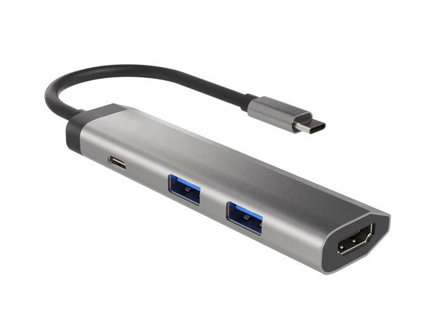 Многопортов адаптер Natec Fowler 4 в 1, 2xUSB 3.0 HUB, HDMI 4K, USB-C PD, тънък