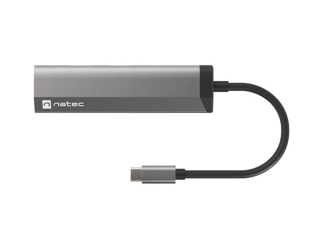 Многопортов адаптер Natec Fowler 4 в 1, 2xUSB 3.0 HUB, HDMI 4K, USB-C PD, тънък