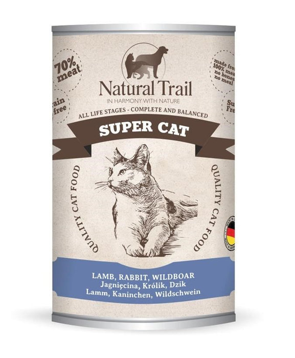 NATURAL TRAIL Super Cat Агнешко, заешко, диво прасе - мокра котешка храна - 400гр.