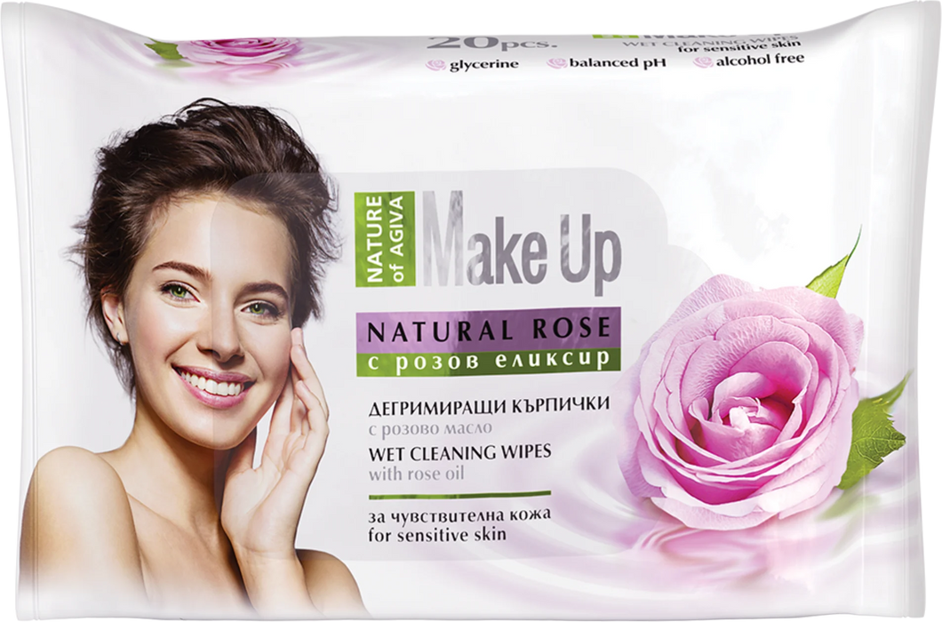 Влажни дегримиращи кърпи Natural Rose, 20 бр