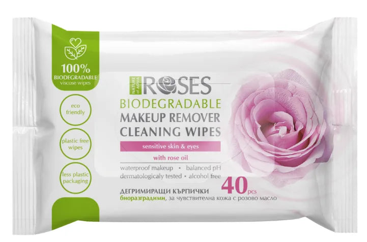 Влажни кърпи за дегримиране с розово масло Roses, 40 бр