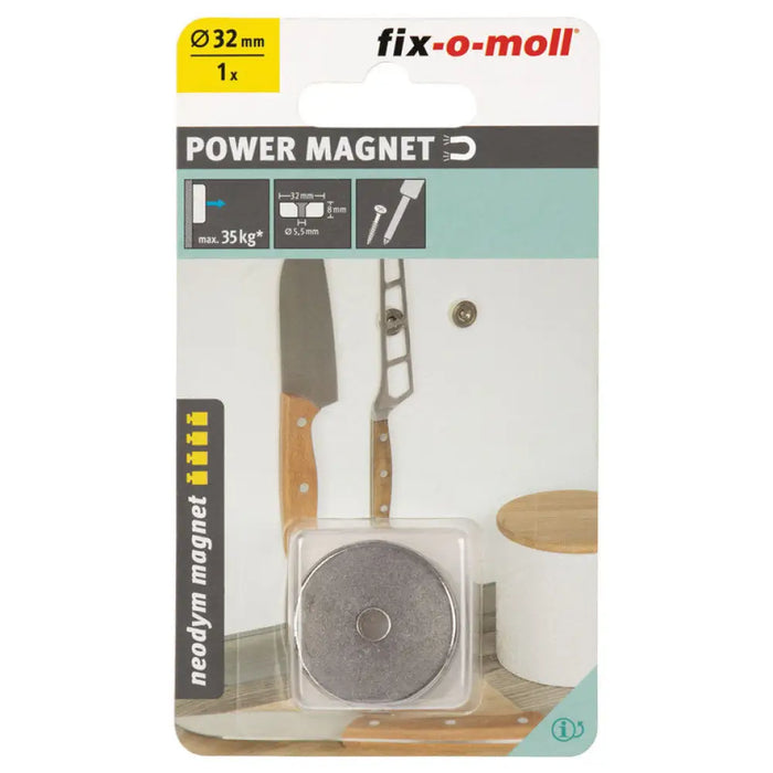 НЕОДИМОВ МАГНИТ С ОТВОР 32MM/8MM FIX-O-MOLL