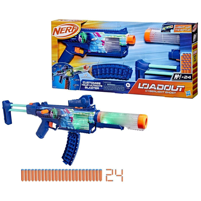 Бластер Nerf Loadout – Cyberlight Ghost, с 24 стрели, светещ