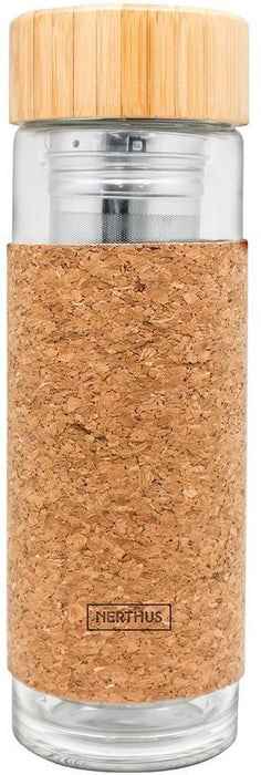 Двустенна стъклена бутилка Nerthus - Корк, инфузер, 300 ml