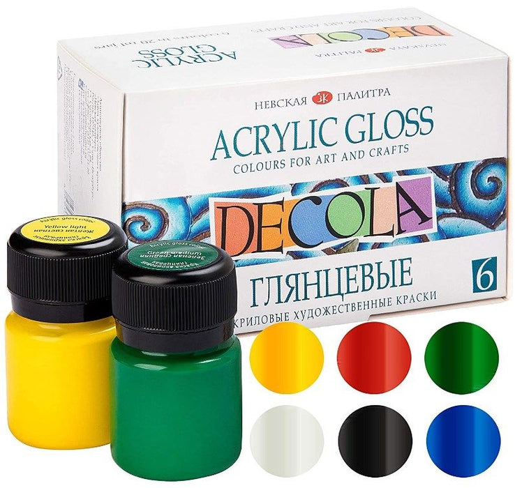 Акрилни бои Невская палитра - Decola, 6 цвята, гланц, 20 ml