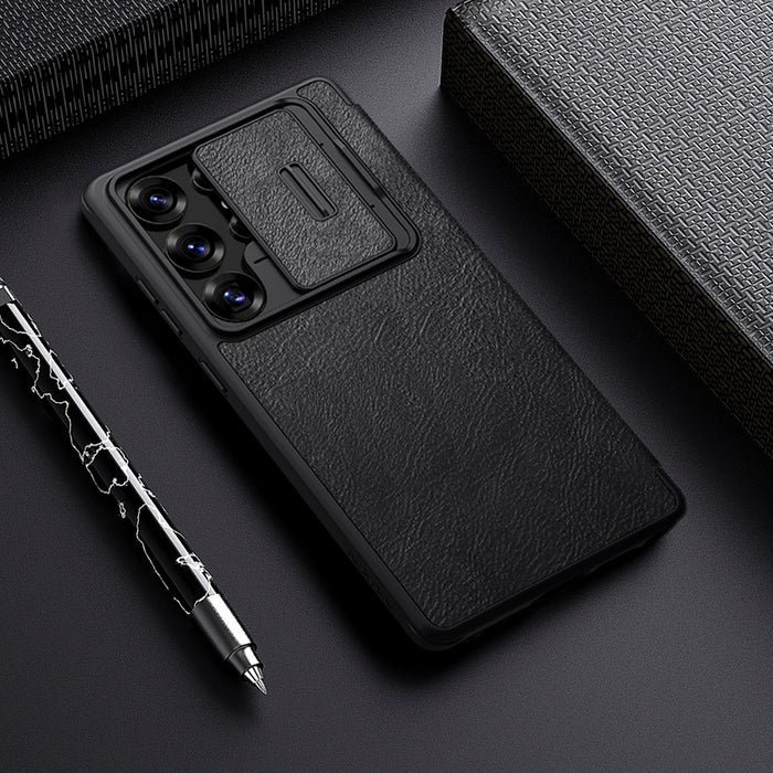 Калъф Nillkin Qin Pro за Samsung Galaxy S25 Ultra с капак и капак за камера - черен