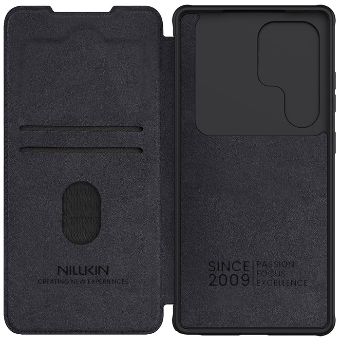 Калъф Nillkin Qin Pro за Samsung Galaxy S25 Ultra с капак и капак за камера - черен