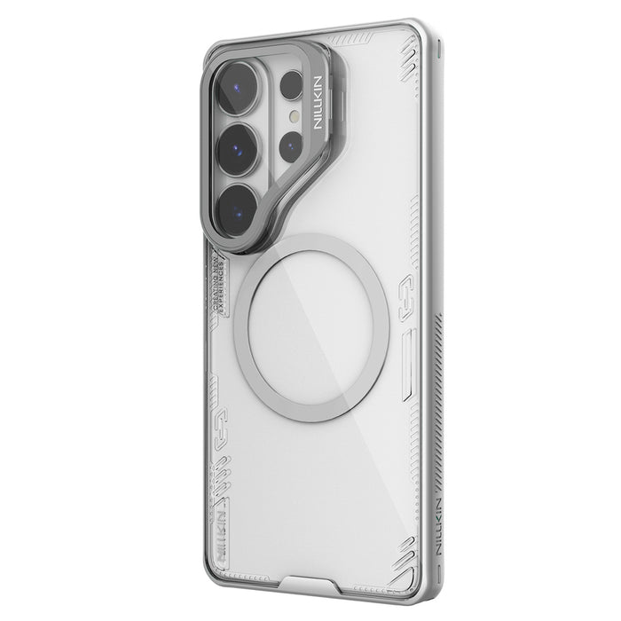 Nillkin Iceblade Prop Магнитен калъф с капак за камерата и стойка, съвместим с MagSafe за Samsung Galaxy S26 Ultra - прозрачен сив
