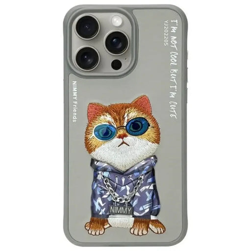 Nimmy Glasses Cool Cat Case за iPhone 15 Pro Max - сив