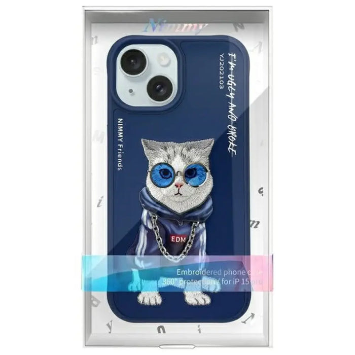 Nimmy Glasses Cool Cat Case за iPhone 15 - син