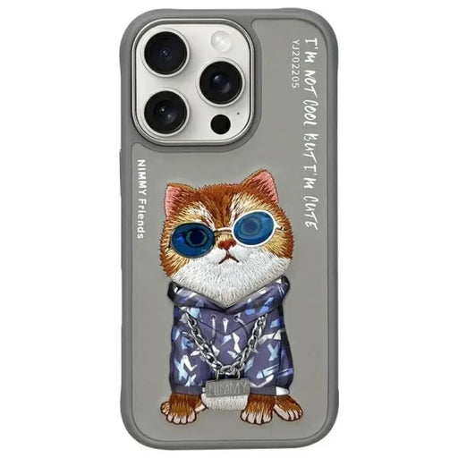 Nimmy Glasses Cool Cat Case за iPhone 16 Pro Max - сив
