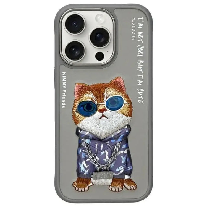 Nimmy Glasses Cool Cat Case за iPhone 16 Pro Max - сив