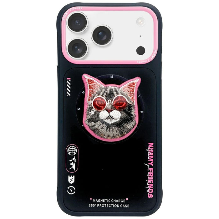 Калъф Nimmy Glasses Cool Cat MagSafe за iPhone 17 - черен и розов