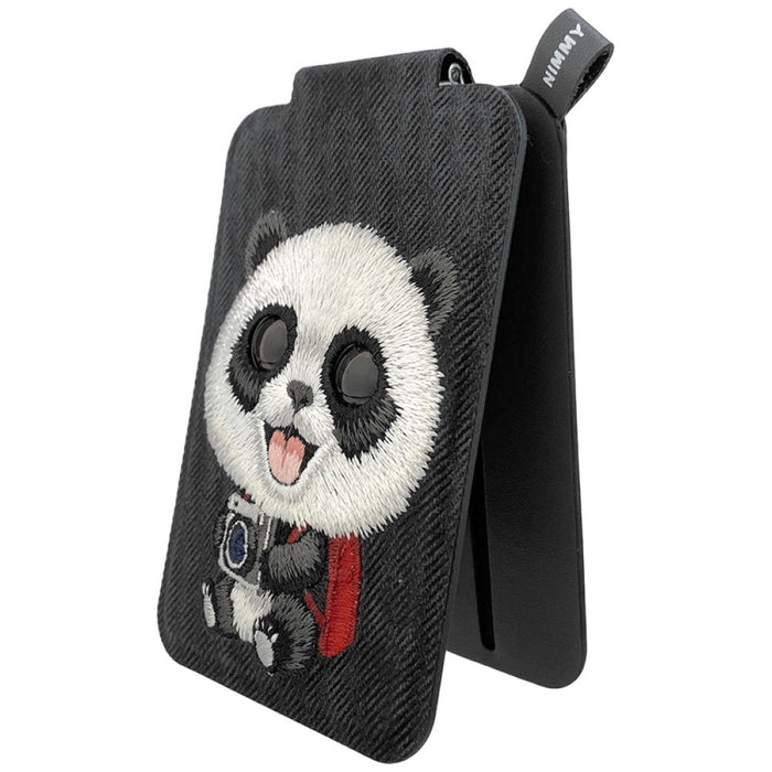 Nimmy New Big-Eye Cute Pets 2.0 Магнитен портфейл с поставка за телефон Panda - черен