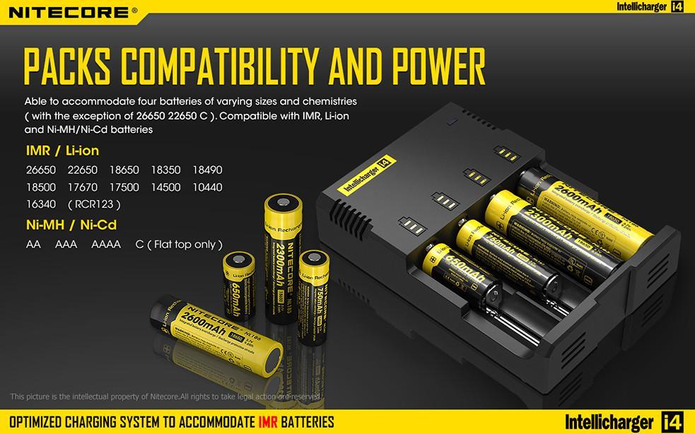 Зарядно у-во NITECORE i4, Universal Charger, LiIon &amp; NIMH, 18650, CR123; AA, AAA, C, D