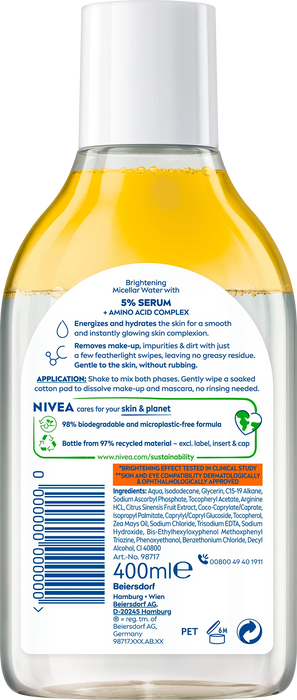 Мицеларна вода за чувствителна кожа Brightening, 400 ml