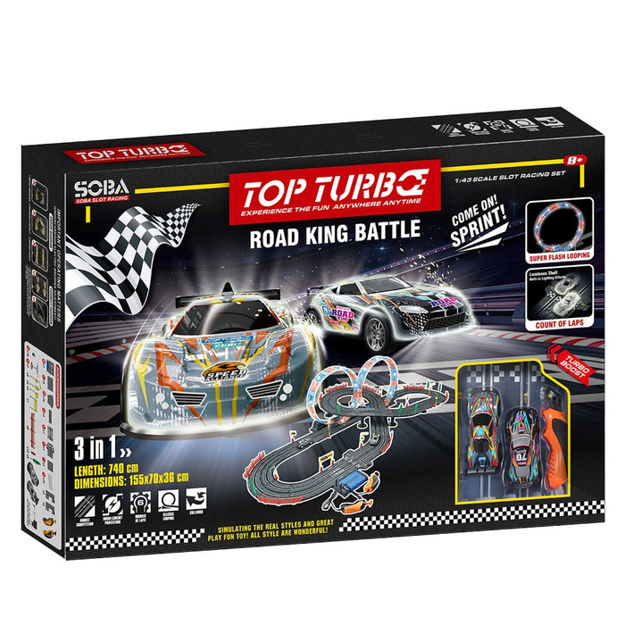 SOBA Top Turbo Състезателна Писта 2 Лупинга Светеща 2 Коли 1:43 740см.