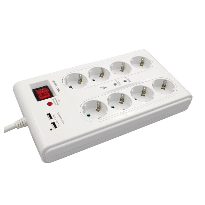 РАЗКЛОНИТЕЛ 8X2P+E 2XUSBА 3М БЯЛ COMMEL